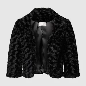 Coupon 😍 TROYDEN COLLECTION Bolero In Fell-Optik – Schwarz 🧨 9